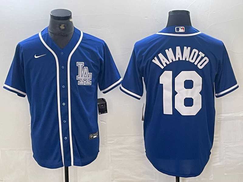 Men%27s Los Angeles Dodgers #18 Yoshinobu Yamamoto Blue Cool Base Stitched Baseball Jersey->los angeles dodgers->MLB Jersey